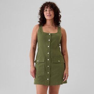 Gap Olive Green Utility Mini Dress Button-Down